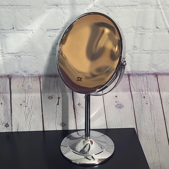 3X & Regular Beauty Magnifying Two-Sided Makeup Mirror Silver Tone 13 Inches - Picture 6 of 11